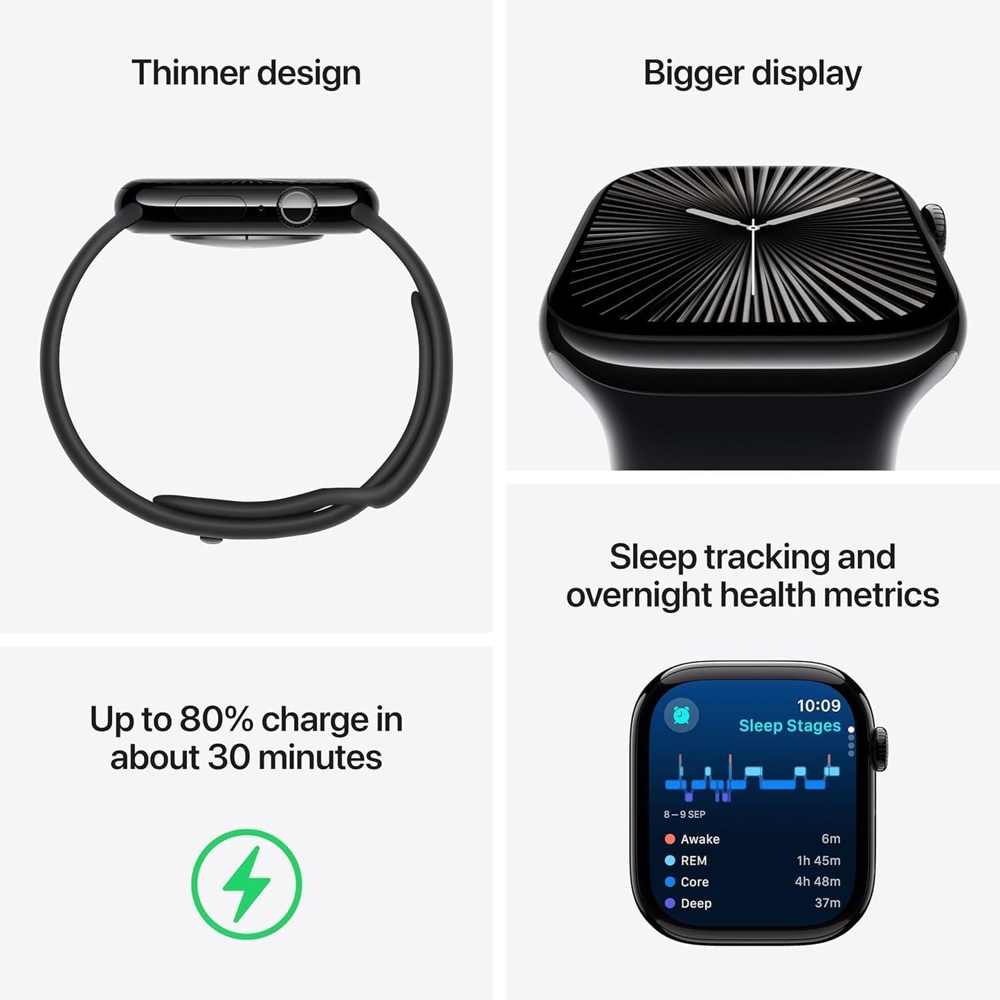 Js watch 10 GPS + Cellular 42 mm Smartwatch with Jet Black, Silver & Gold Titanium Aluminium Case: