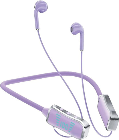 KL50 Bluetooth Neckband Earphones, 48 Hours Playtime, LED Display, TF Card Support (Purple)