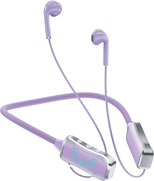 KL50 Bluetooth Neckband Earphones, 48 Hours Playtime, LED Display, TF Card Support (Purple)