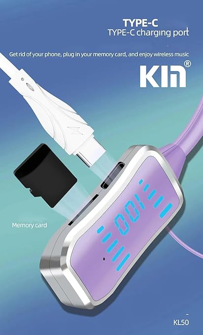 KL50 Bluetooth Neckband Earphones, 48 Hours Playtime, LED Display, TF Card Support (Purple)